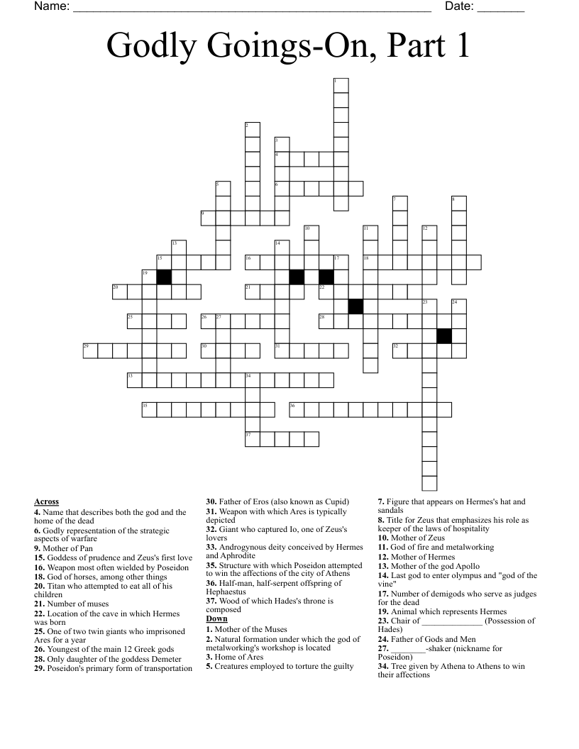 Godly Goings-On, Part 1 Crossword