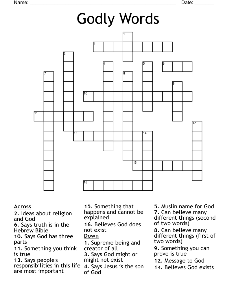 Godly Words Crossword