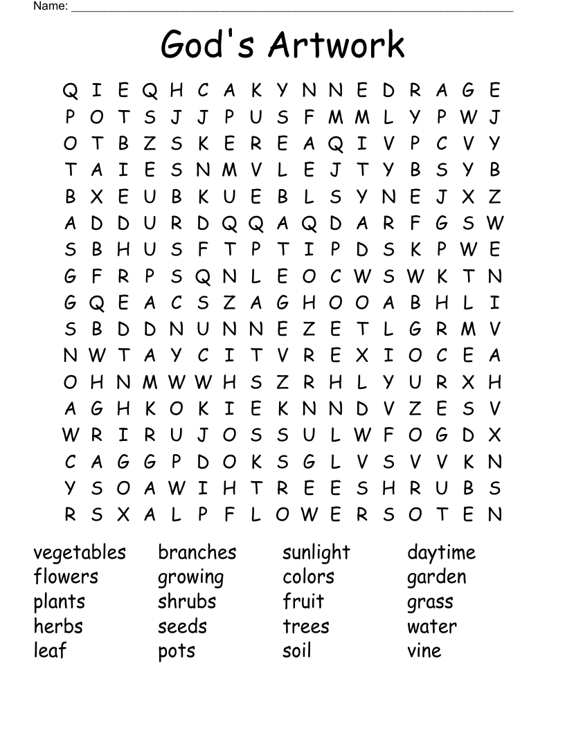 God's Artwork Word Search