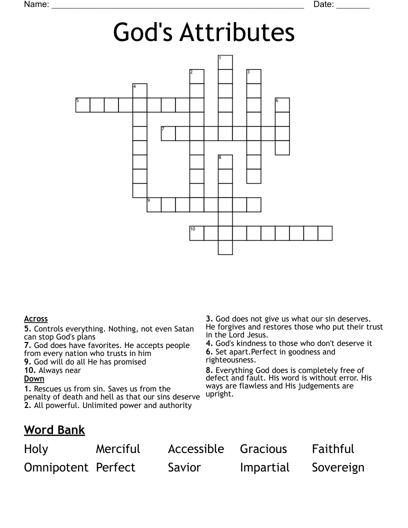 God's Attributes Crossword