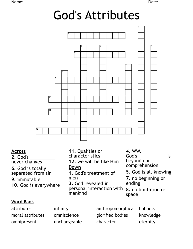 God's Attributes Crossword