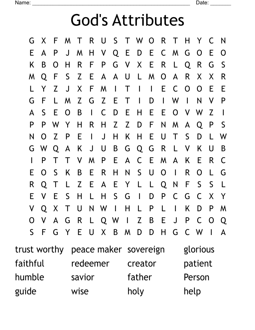 God's Attributes Word Search