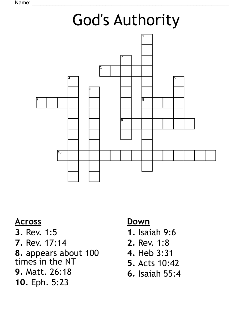 God's Authority Crossword