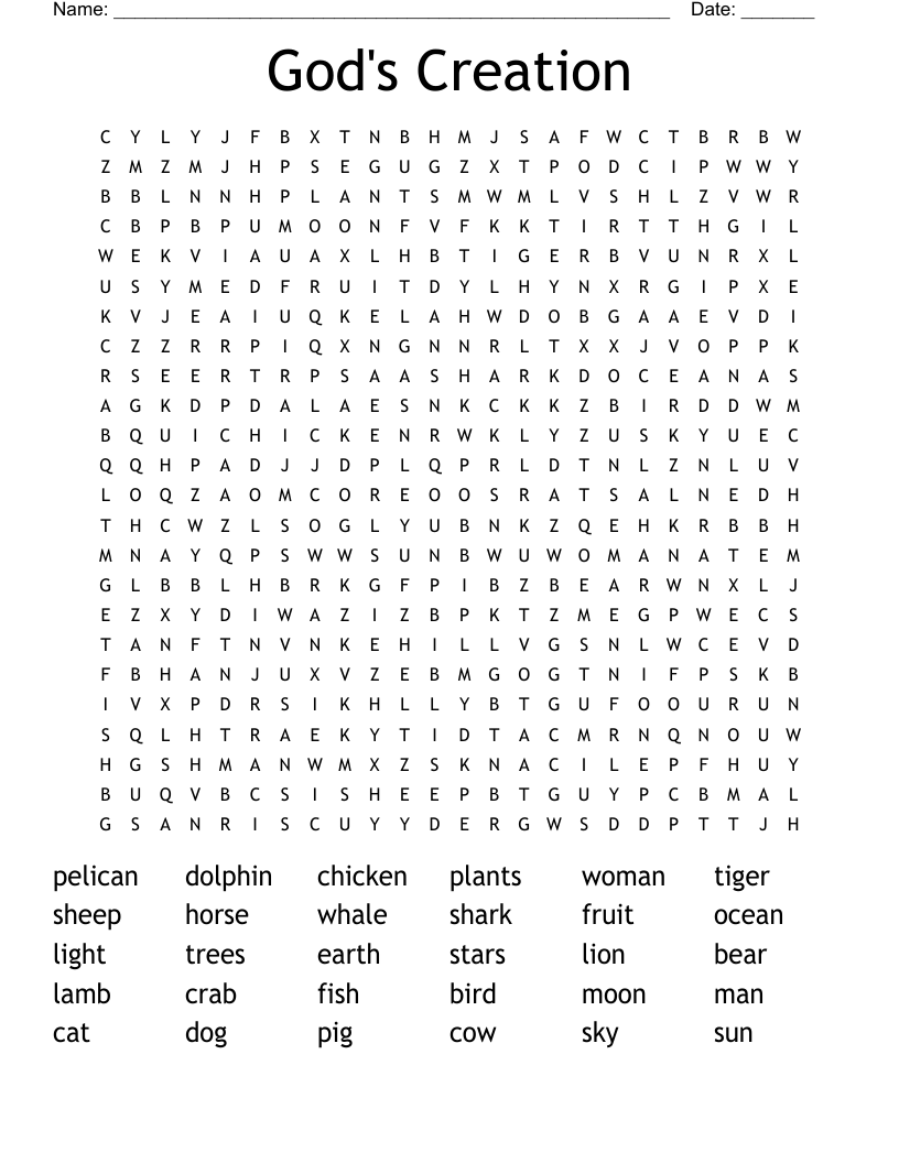 God's Creation Word Search