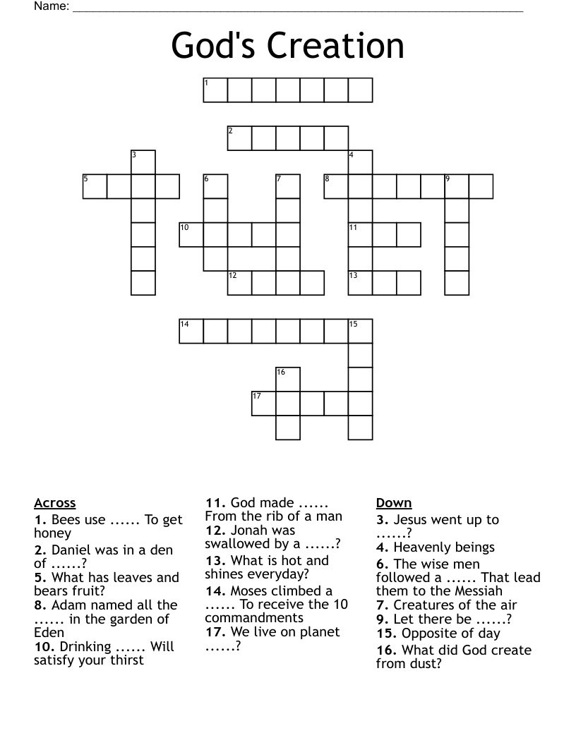 God's Creation Crossword
