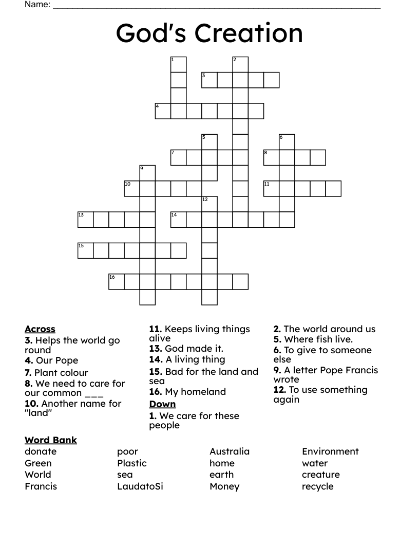 God's Creation Crossword