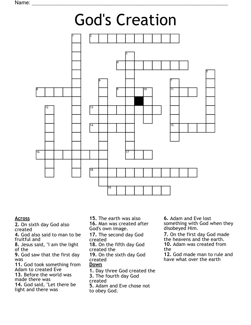 God's Creation Crossword