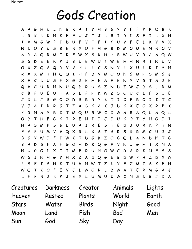 Gods Creation  Word Search