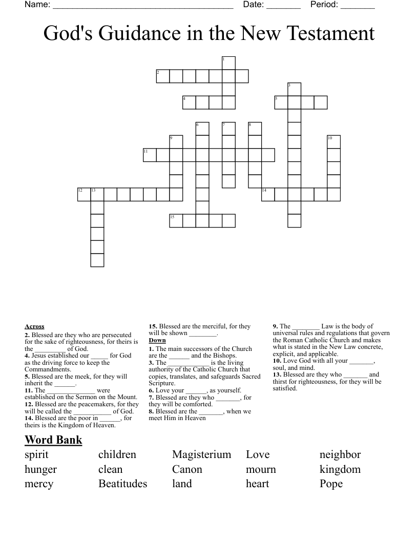 God's Guidance in the New Testament Crossword