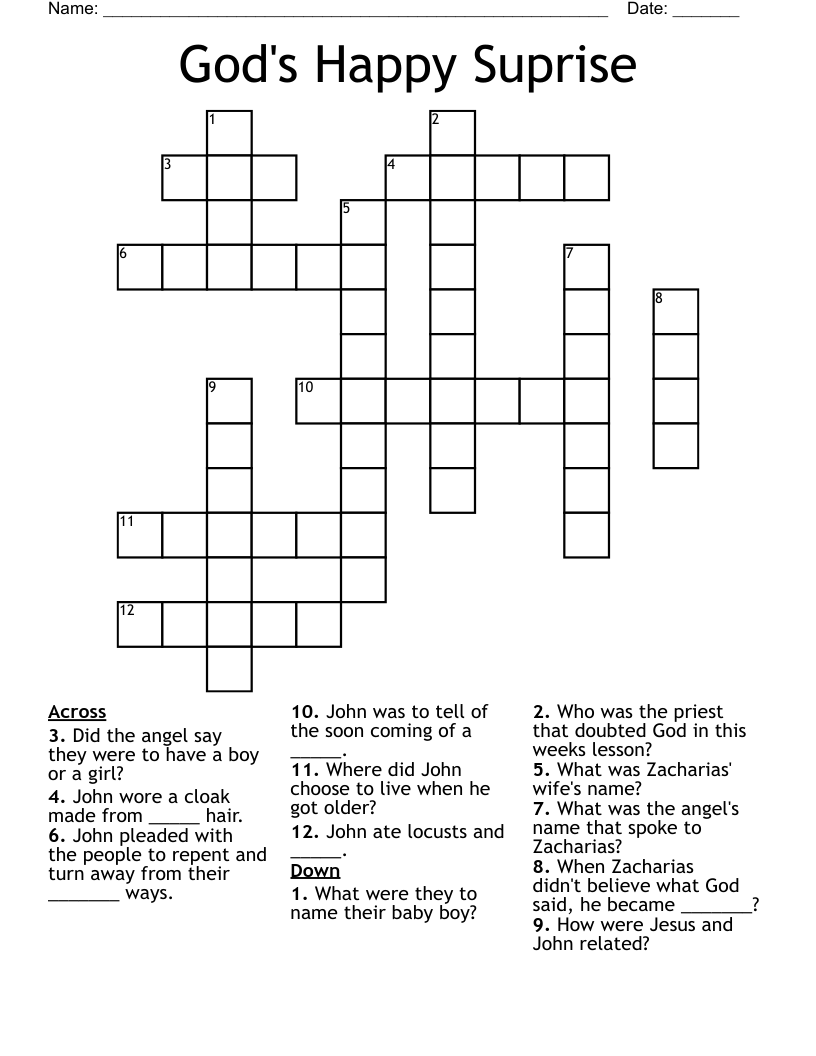 God's Happy Suprise Crossword