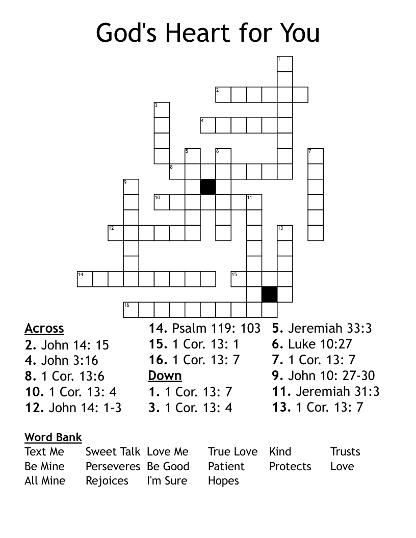 God's Heart for You Crossword
