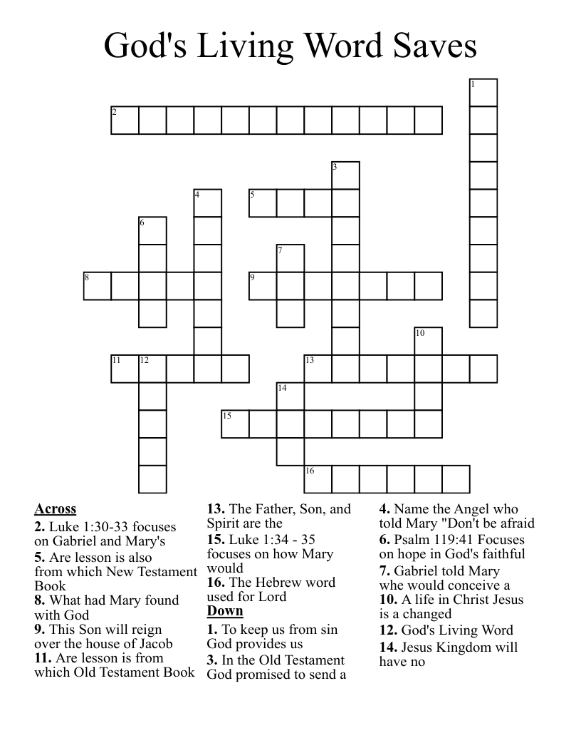 God's Living Word Saves Crossword
