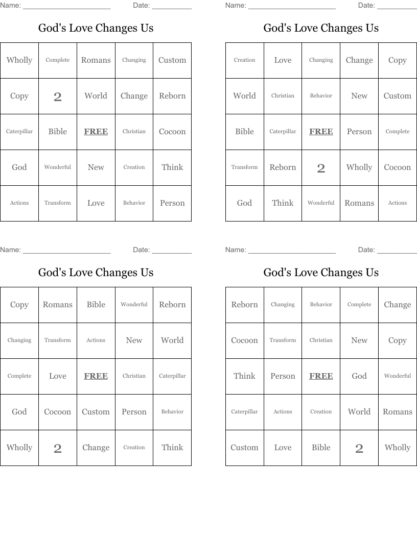 God's Love Changes Us Bingo Cards