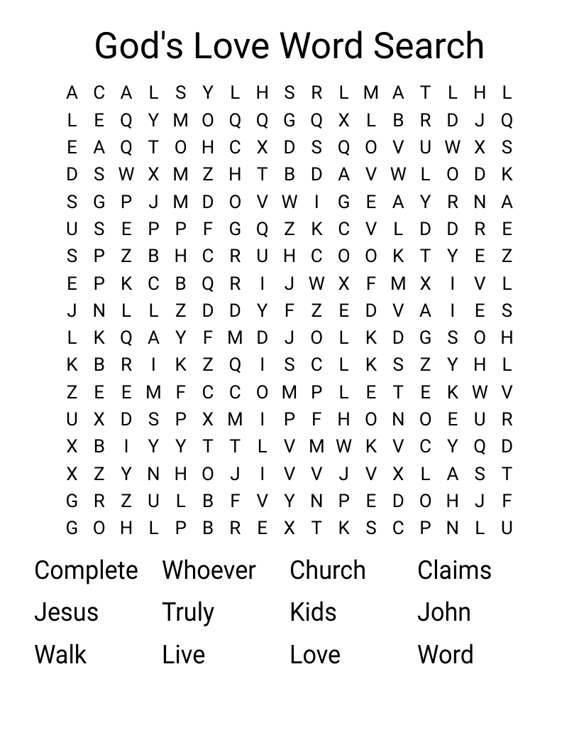 God's Love Word Search
