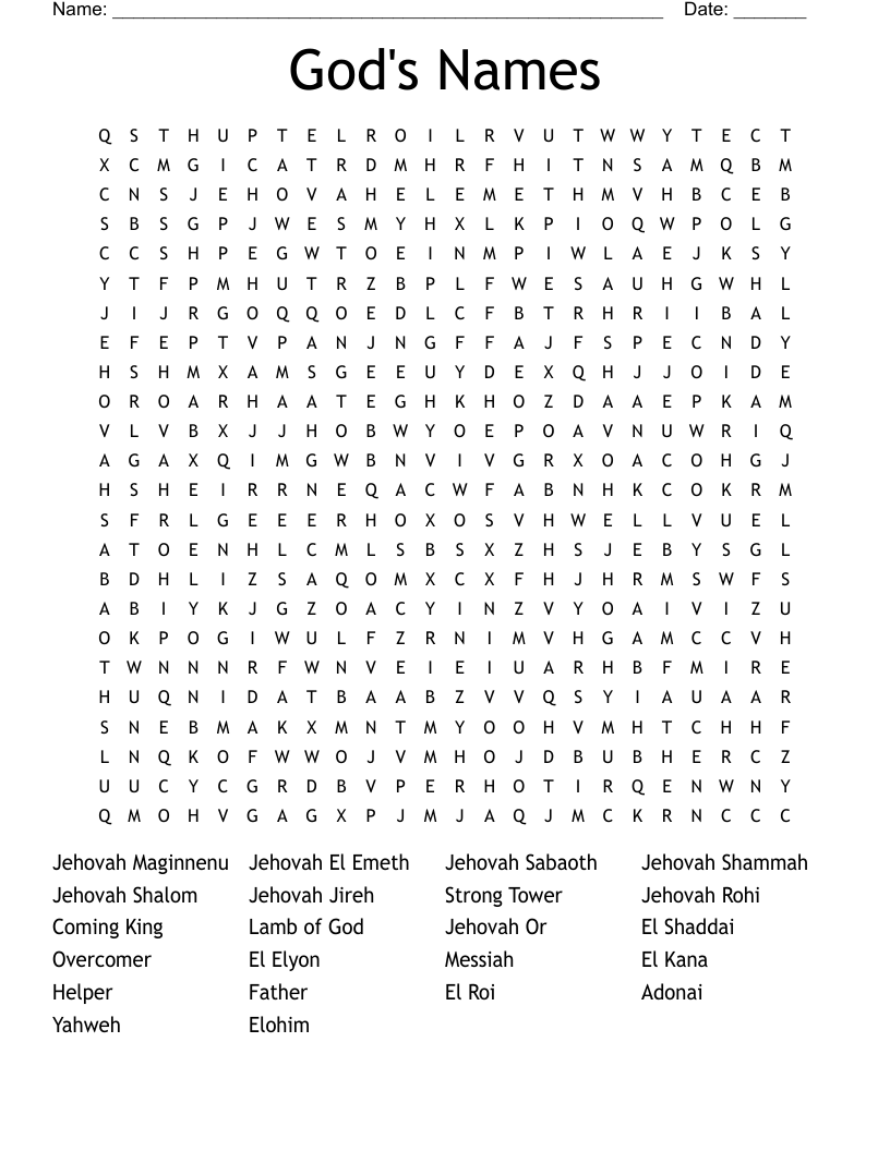 God's Names Word Search
