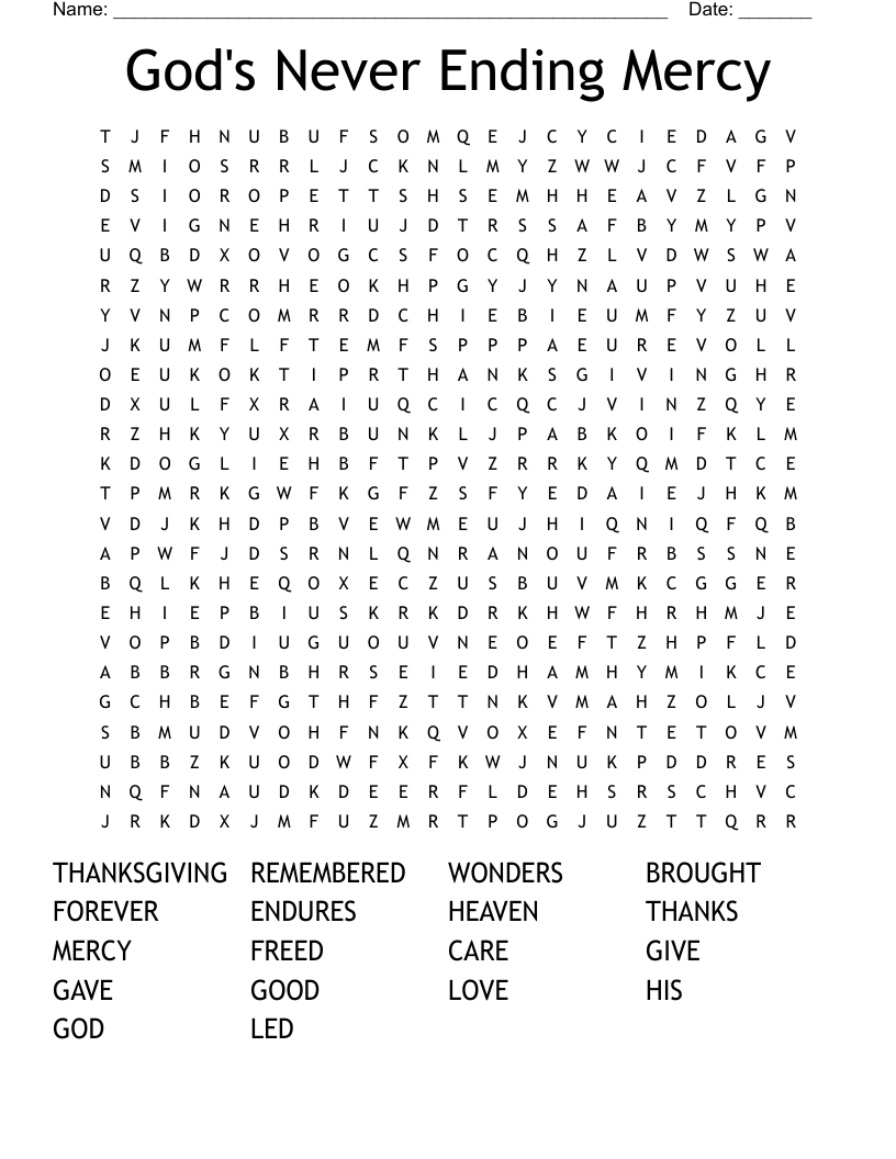 God's Never Ending Mercy Word Search