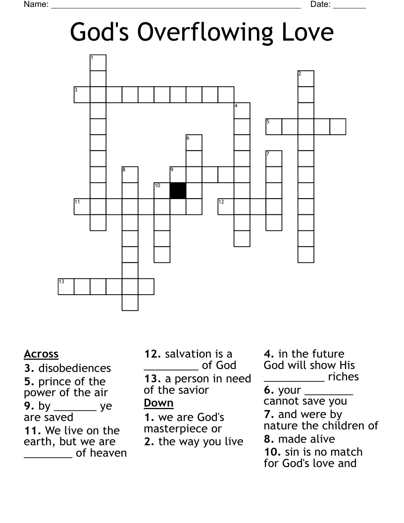 God's Overflowing Love Crossword