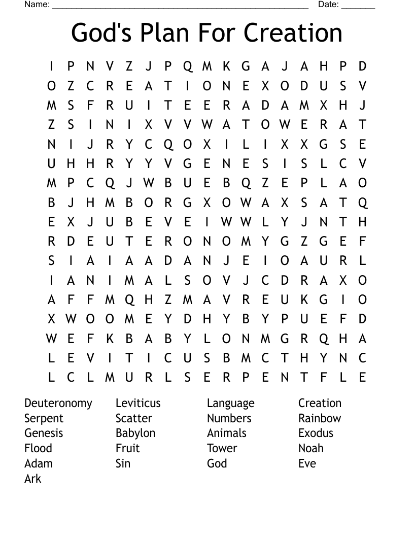 God's Plan For Creation Word Search