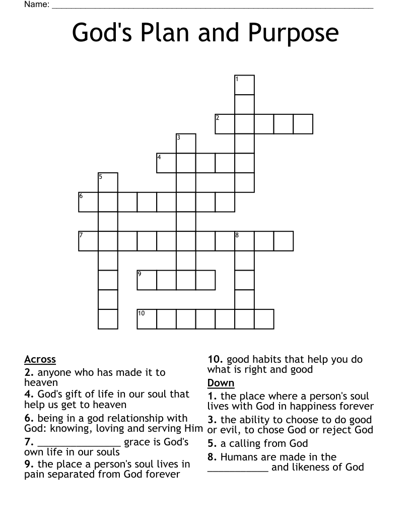 God's Plan and Purpose Crossword