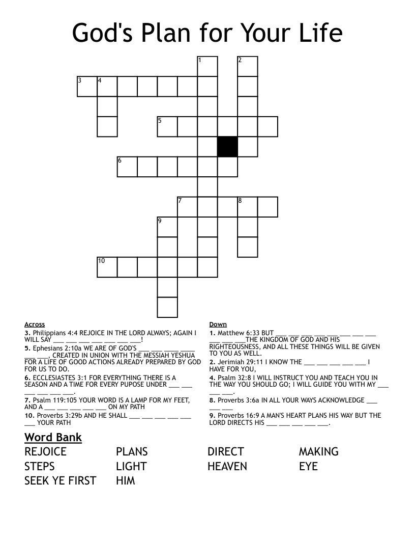 God's Plan for Your Life Crossword