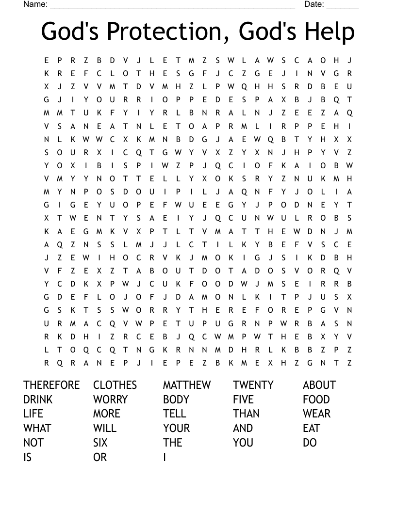 God's Protection, God's Help Word Search