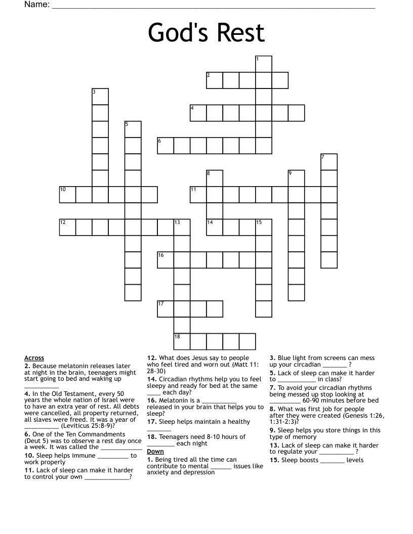 God's Rest Crossword