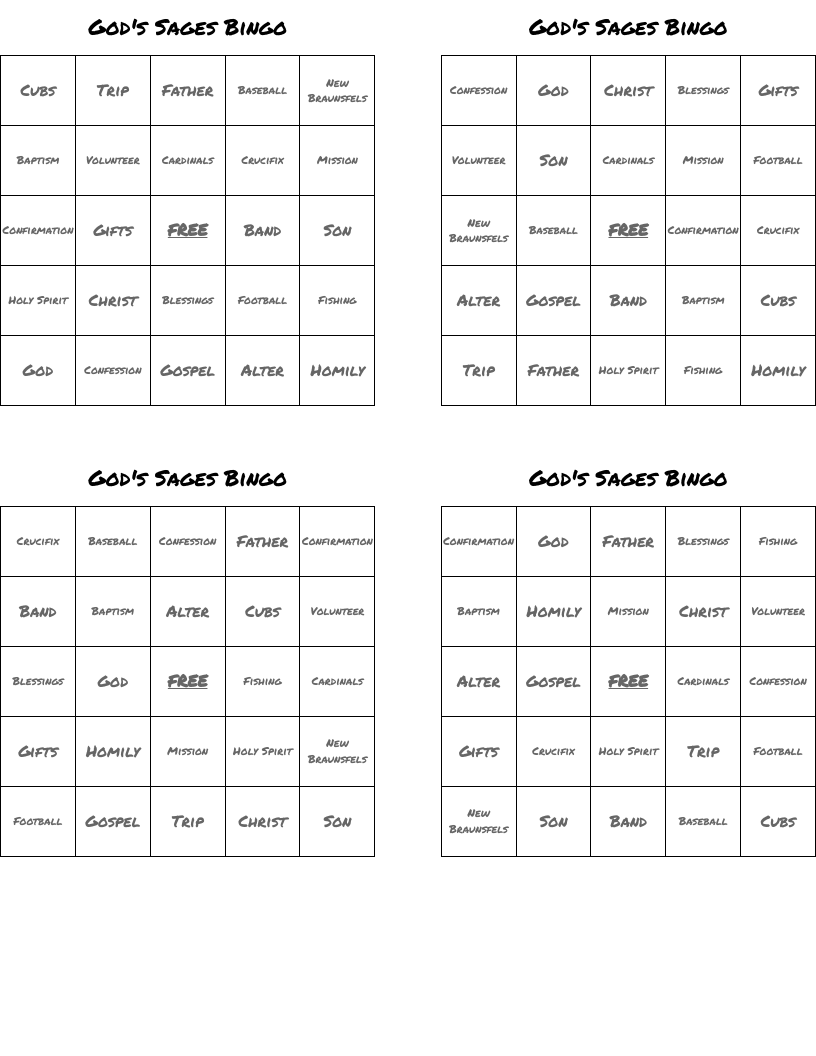 God's Sages Bingo