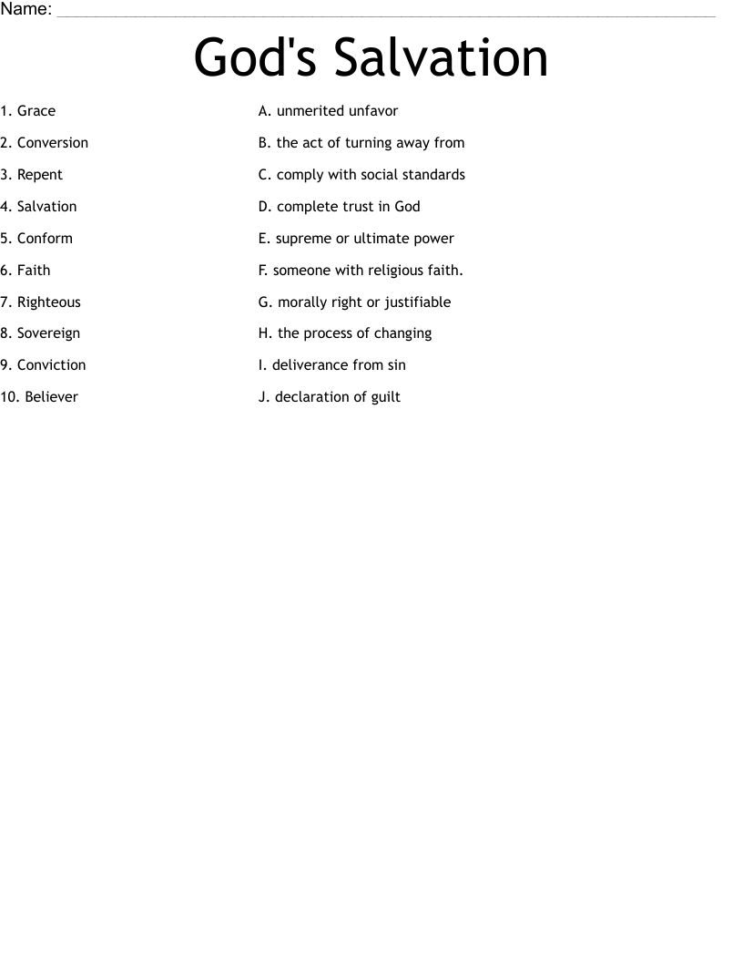 God's Salvation Worksheet