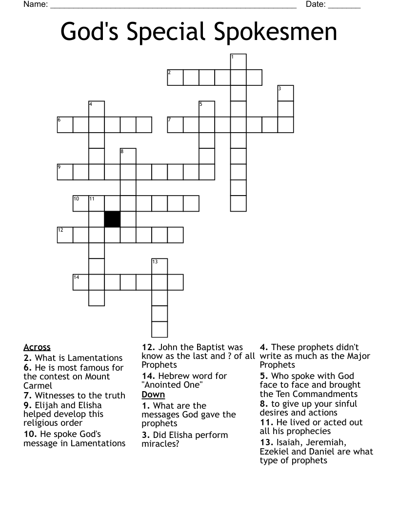 God's Special Spokesmen Crossword