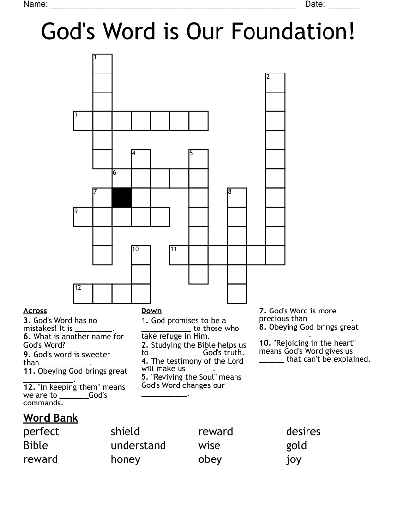 God's Word is Our Foundation! Crossword