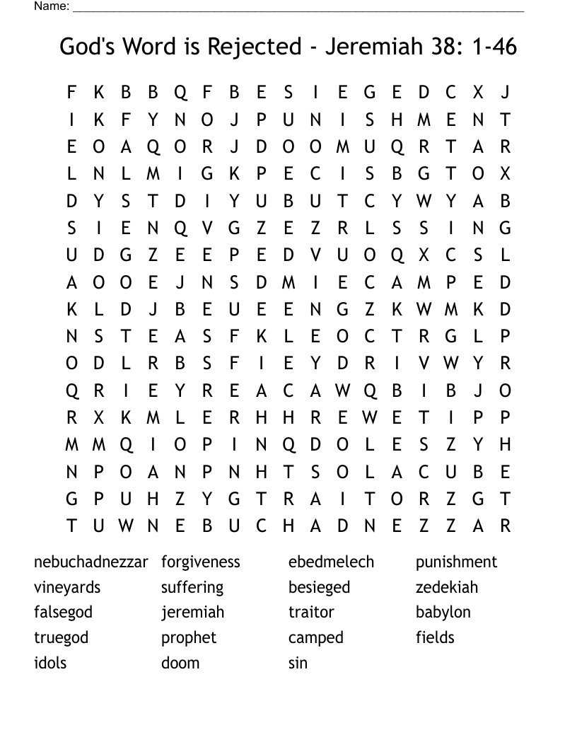 God's Word is Rejected - Jeremiah 38: 1-46 Word Search