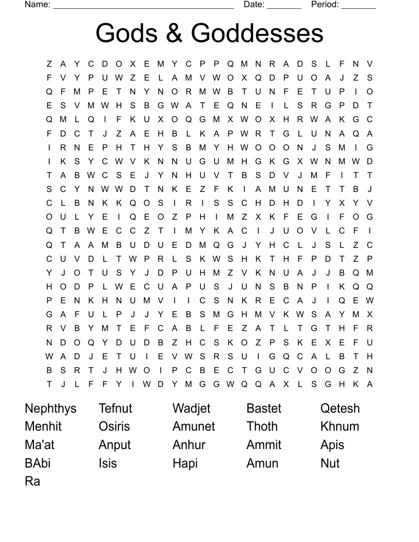 Gods & Goddesses Word Search