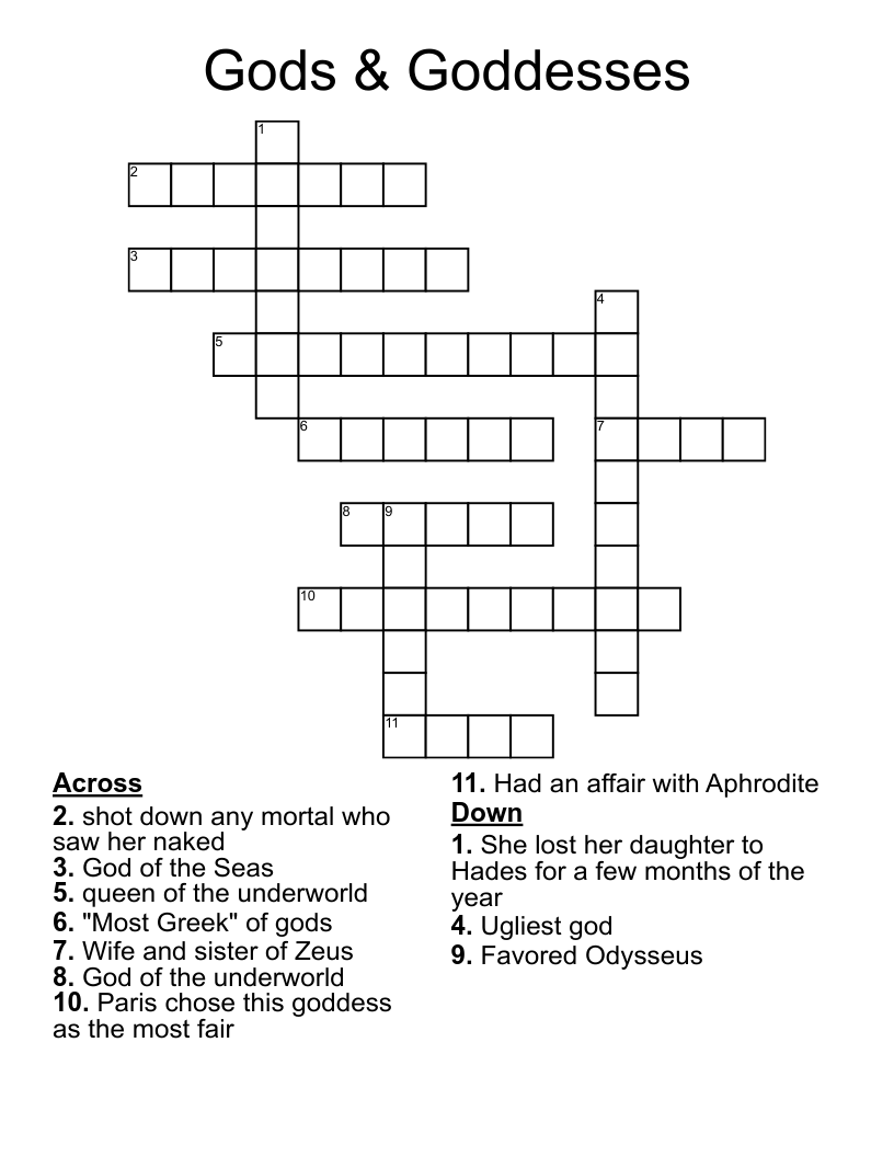 Gods & Goddesses  Crossword
