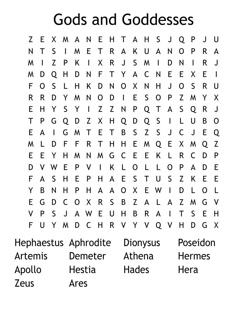 Gods and Goddesses Word Search