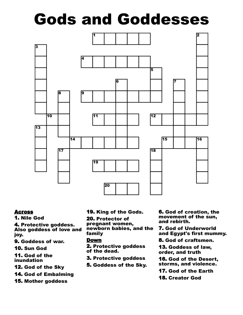 Gods and Goddesses Crossword