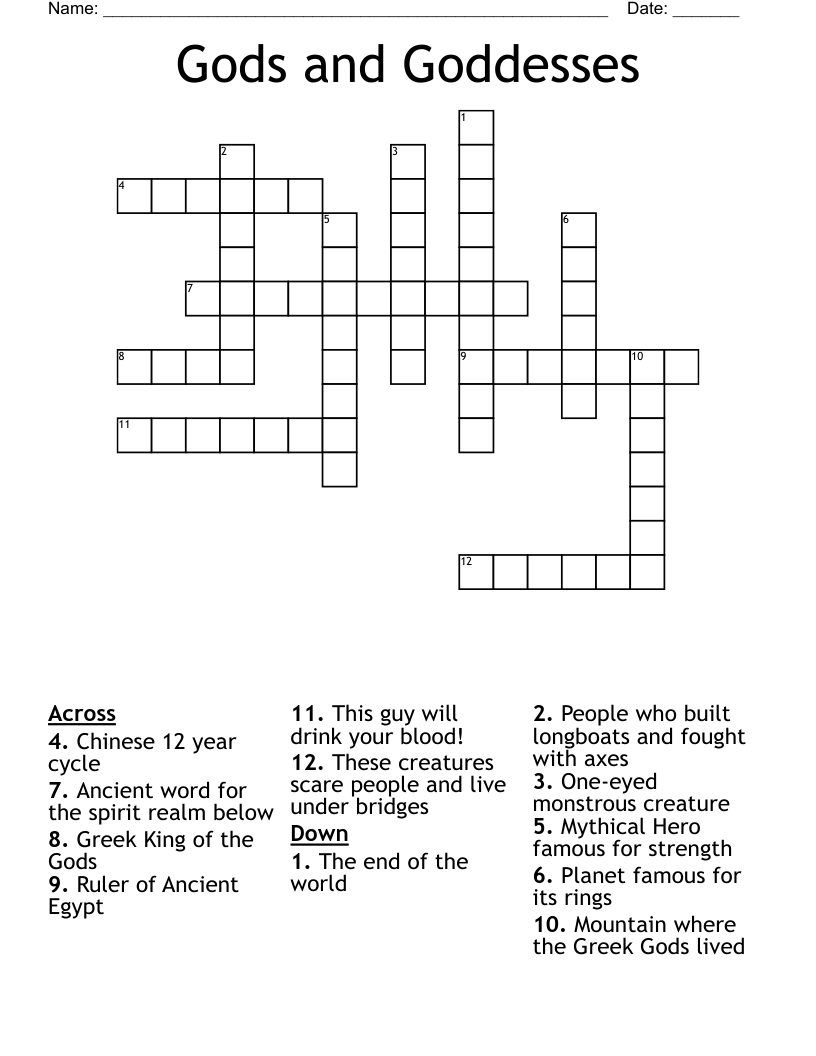 Gods and Goddesses Crossword