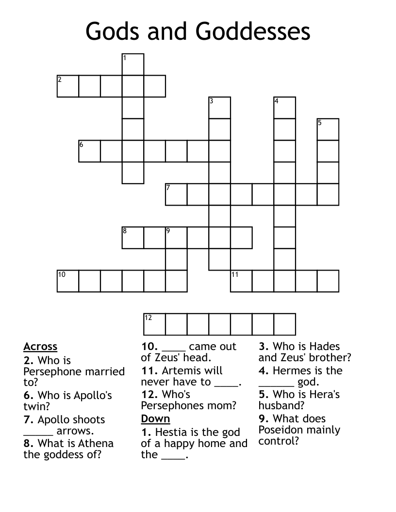 Gods and Goddesses Crossword