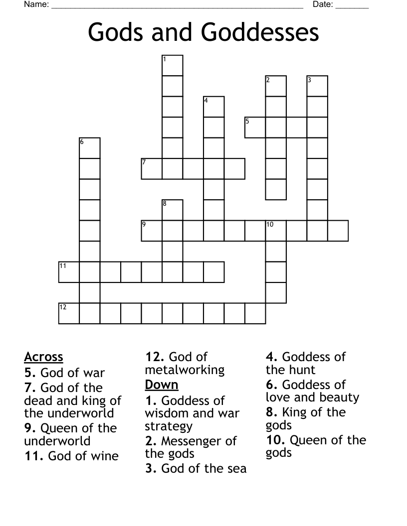 Gods and Goddesses Crossword