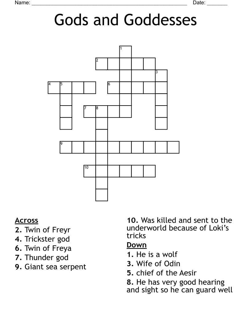 Gods and Goddesses Crossword