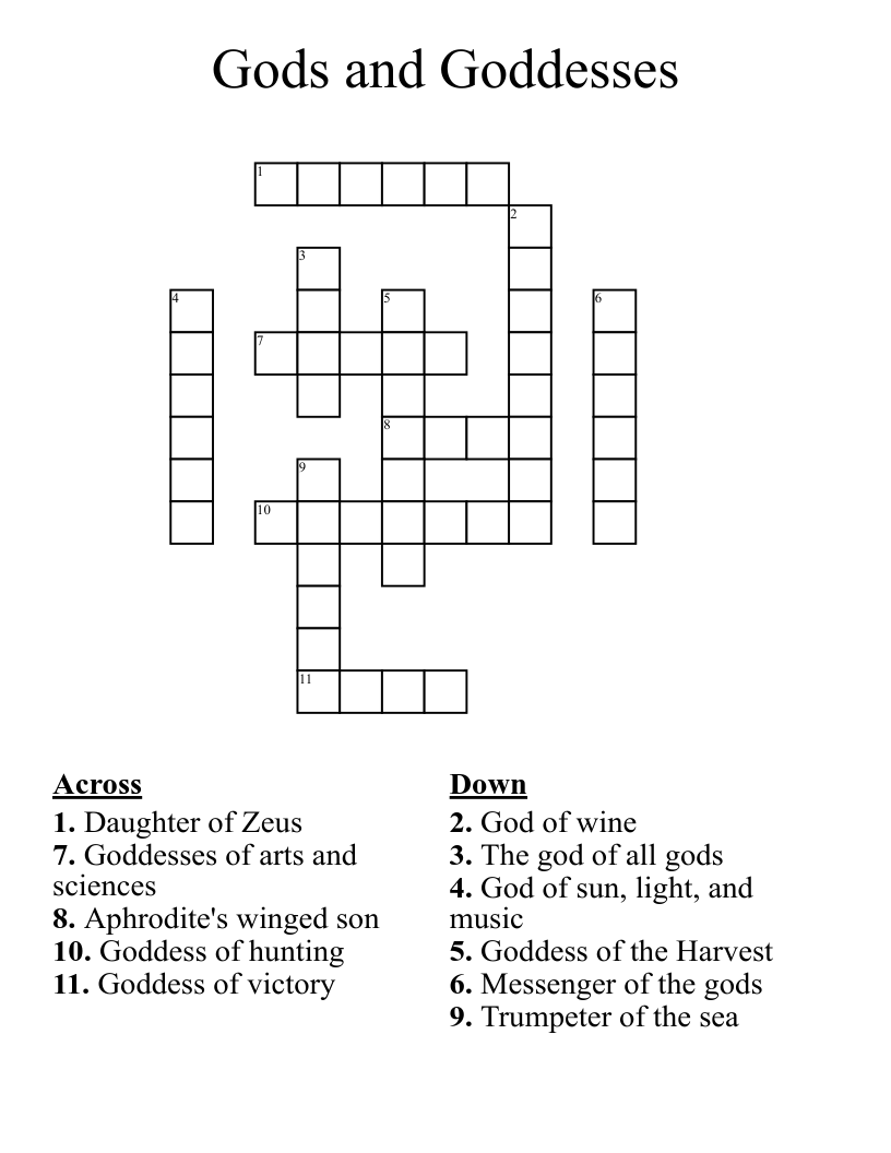 Gods and Goddesses Crossword