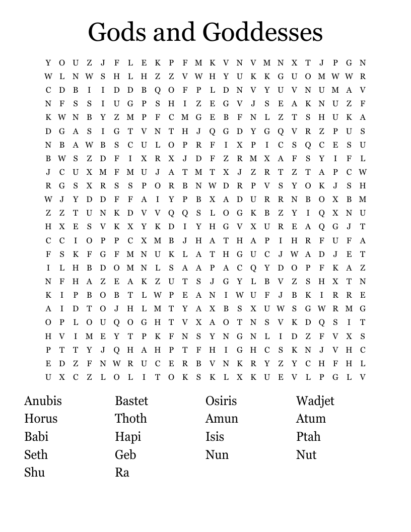Gods and Goddesses Word Search