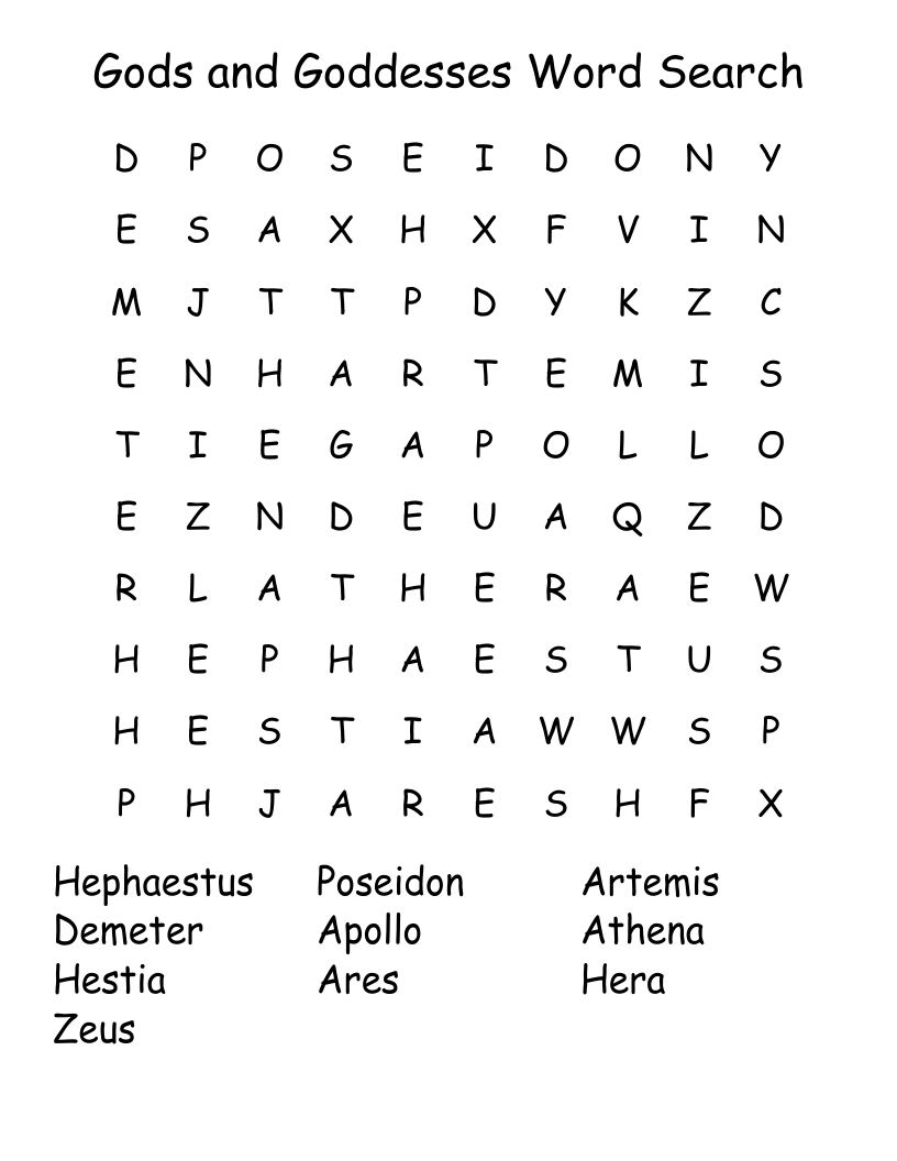 Gods and Goddesses Word Search