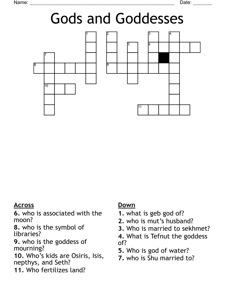 Gods and Goddesses  Crossword