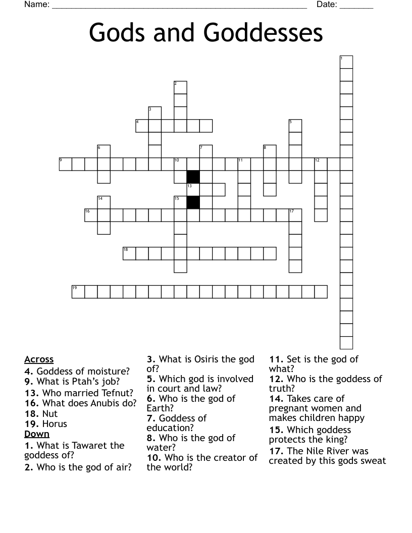 Gods and Goddesses  Crossword