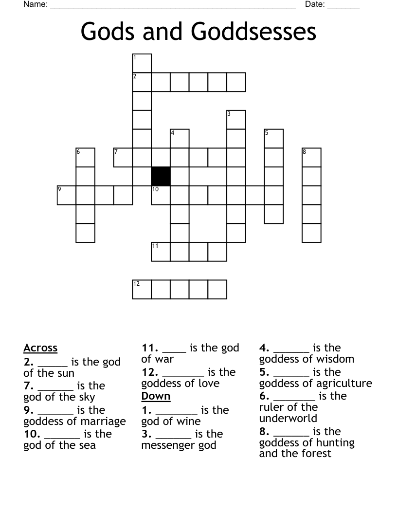 Gods and Goddsesses Crossword