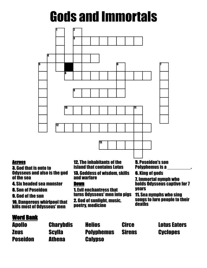 Gods and Immortals Crossword