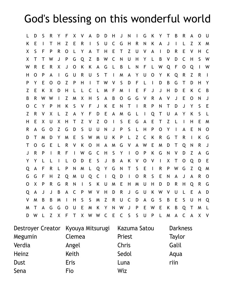 God's blessing on this wonderful world Word Search