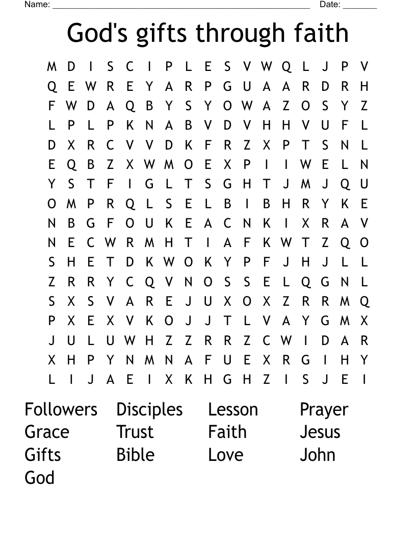God's gifts through faith  Word Search