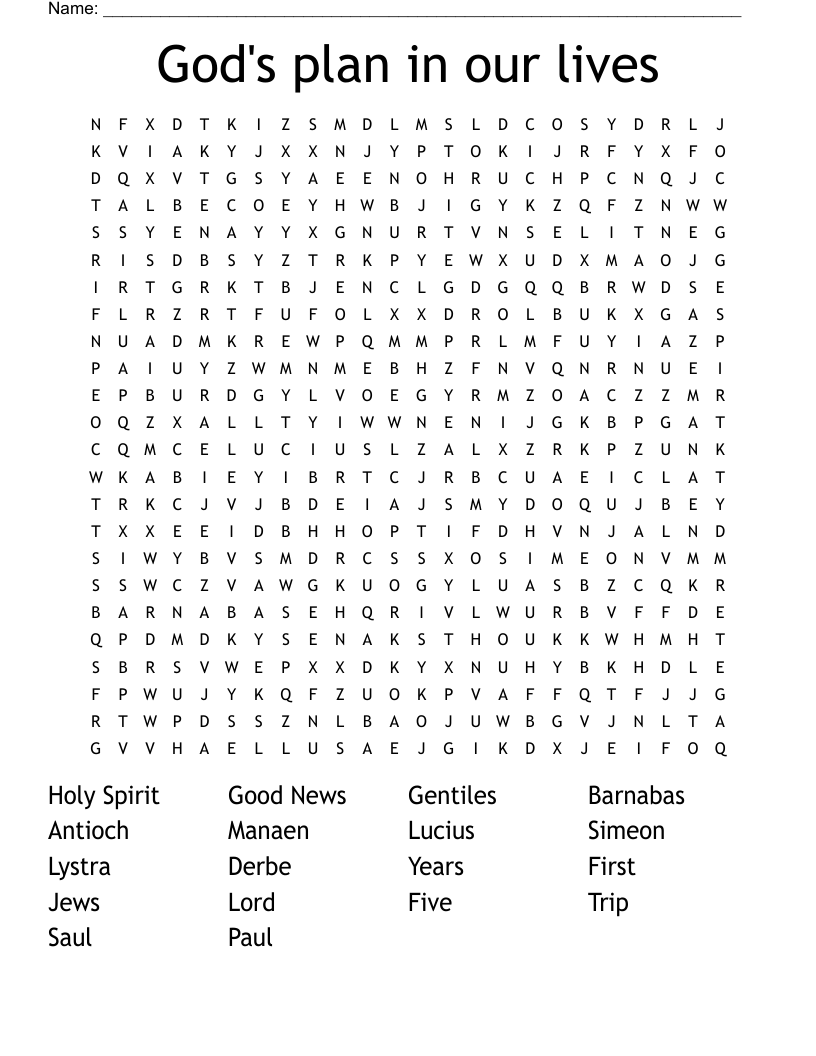 God's plan in our lives Word Search