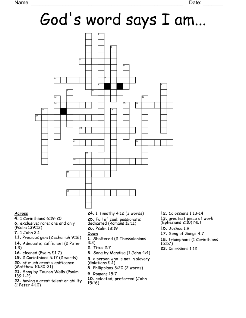 God's word says I am... Crossword